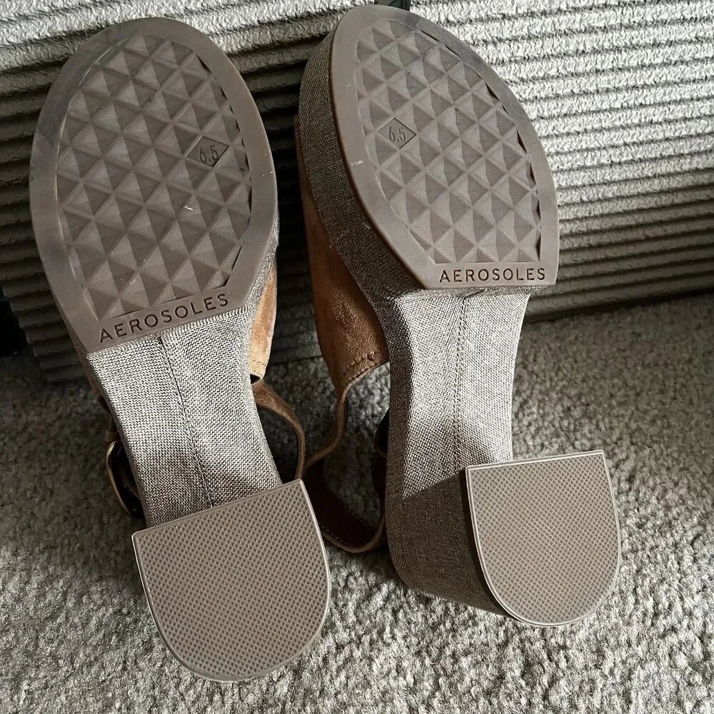 Aerosoles Sandals Sz 6.5 Zella Suede Leather Buckle Western Summer Sophisticated - Picture 4 of 6